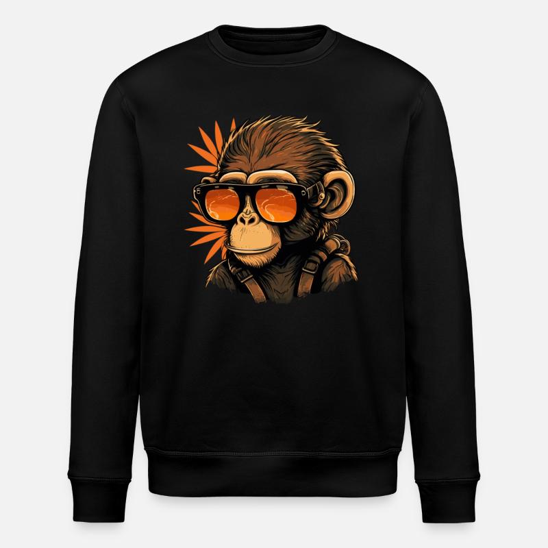 Cool monkey with sunglasses - Stanley/Stella ROLLER Unisex Organic Sweatshirt - black