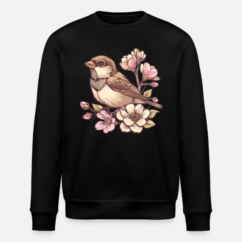 Spatz auf Blütenzweig - Stanley/Stella Unisex Bio-Sweatshirt ROLLER - Schwarz