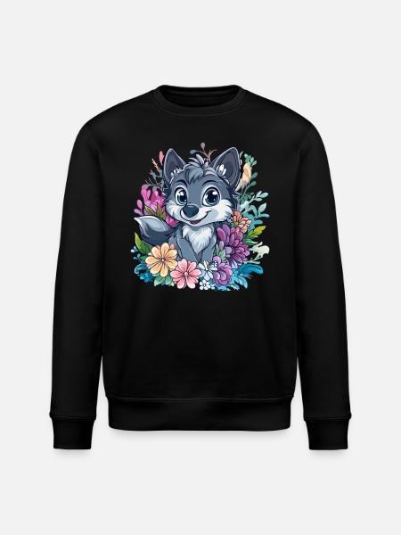 Flower Wolf Cartoon Style - Stanley/Stella ROLLER Unisex Organic Sweatshirt - black