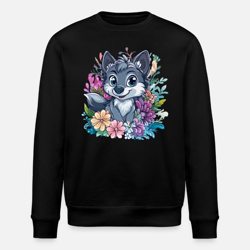 Blumenwolf Cartoon-Stil - Stanley/Stella Unisex Bio-Sweatshirt ROLLER - Schwarz