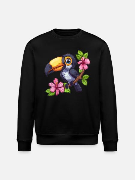 Toucan with hibiscus flowers - Stanley/Stella ROLLER Unisex Organic Sweatshirt - black