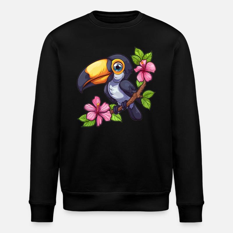 Tukan mit Hibiskusblüten - Stanley/Stella Unisex Bio-Sweatshirt ROLLER - Schwarz