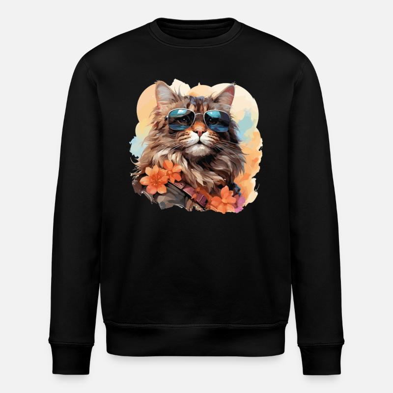 Coole Katze mit Sonnenbrille - Stanley/Stella Unisex Bio-Sweatshirt ROLLER - Schwarz