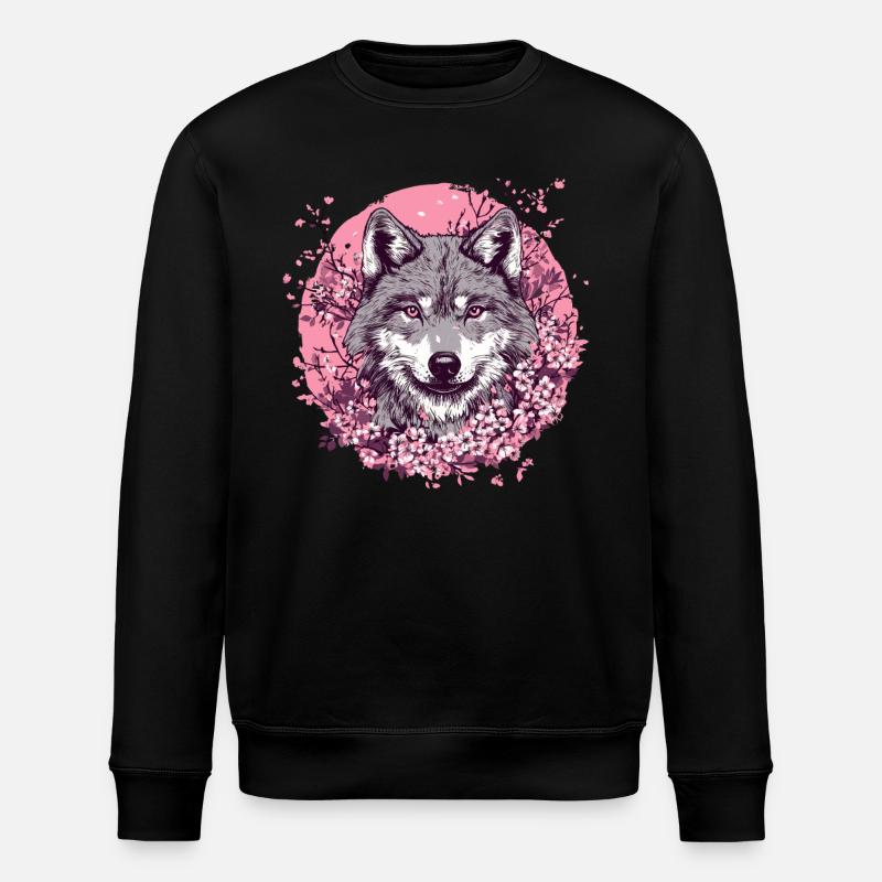 Wolf with cherry blossoms - Stanley/Stella ROLLER Unisex Organic Sweatshirt - black
