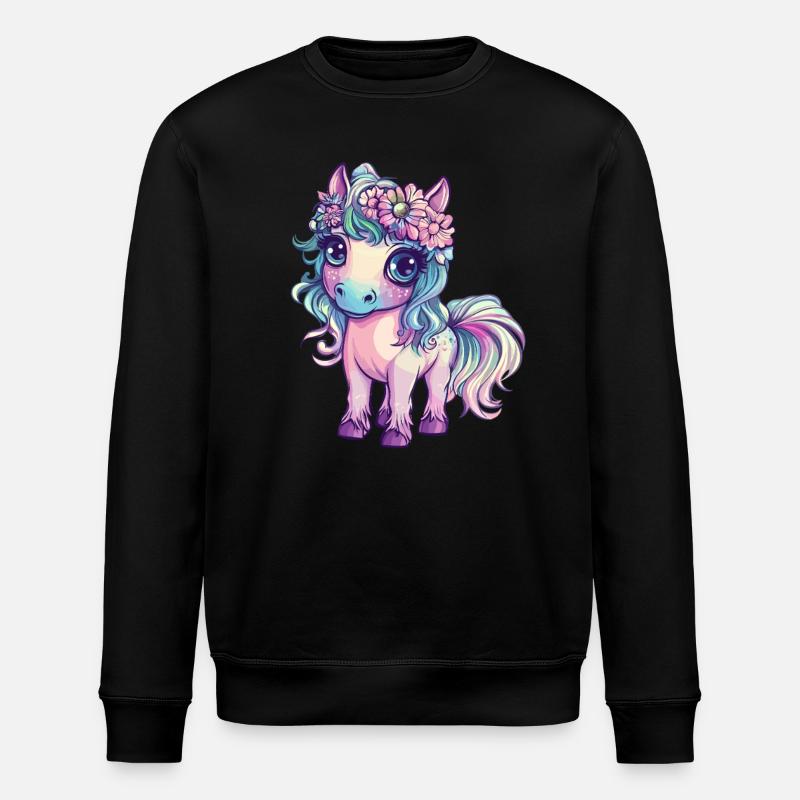 Rainbow pony with flowers - Stanley/Stella ROLLER Unisex Organic Sweatshirt - black