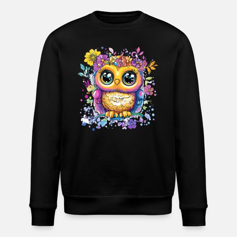 Bunte Eule mit Blüten - Stanley/Stella Unisex Bio-Sweatshirt ROLLER - Schwarz