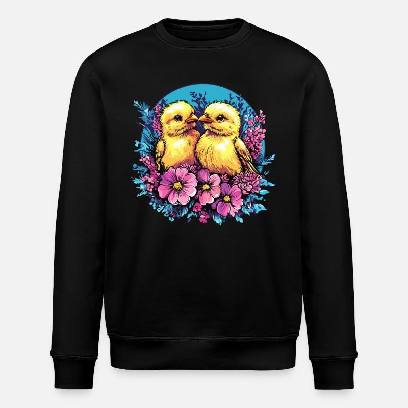 Two chicks in flowers - Stanley/Stella ROLLER Unisex Organic Sweatshirt - black