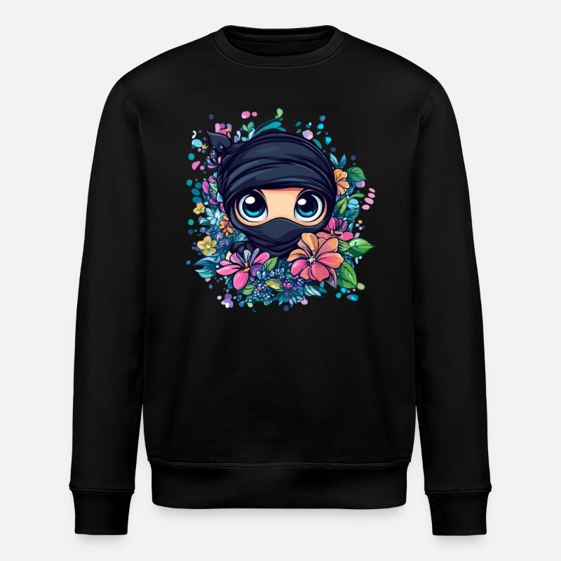 Ninja with flower wreath - Stanley/Stella ROLLER Unisex Organic Sweatshirt - black