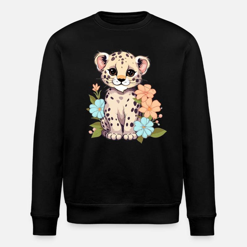 Leopard mit Blumen - Stanley/Stella Unisex Bio-Sweatshirt ROLLER - Schwarz