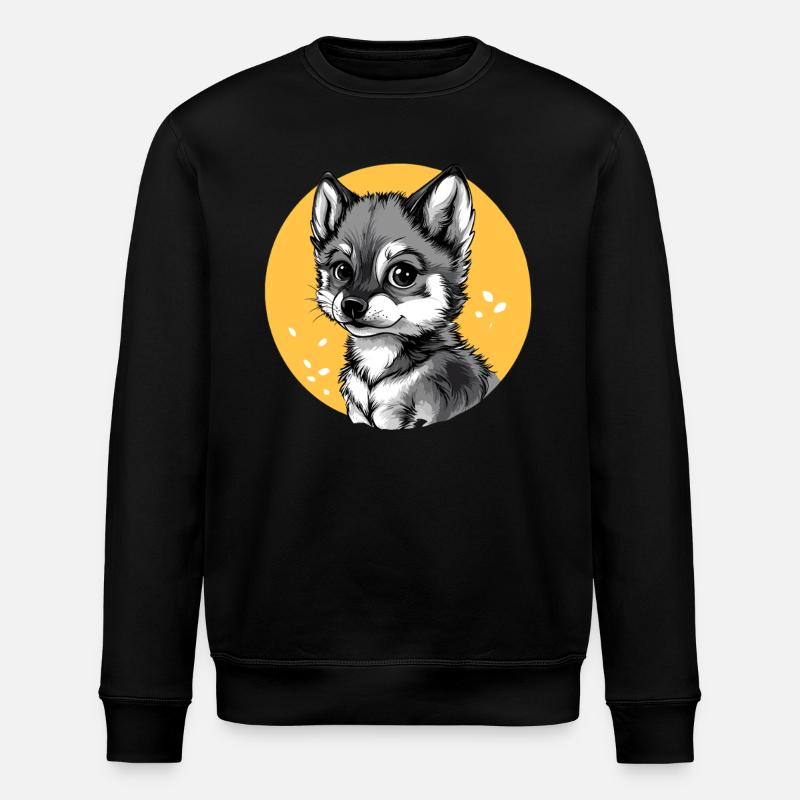 Husky in Yellow Circle - Stanley/Stella ROLLER Unisex Organic Sweatshirt - black