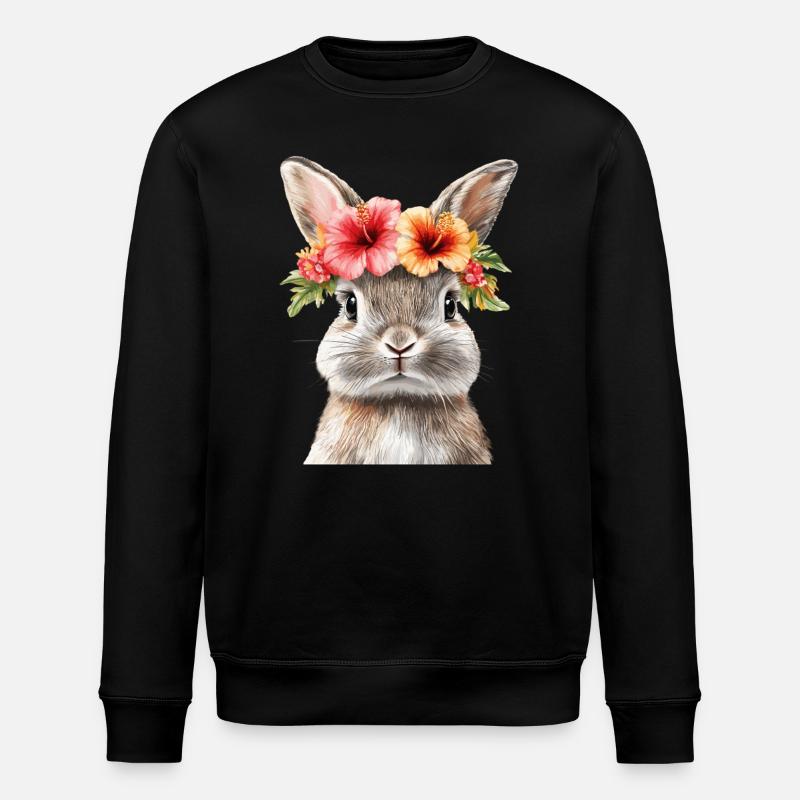 Rabbit with flower wreath - Stanley/Stella ROLLER Unisex Organic Sweatshirt - black