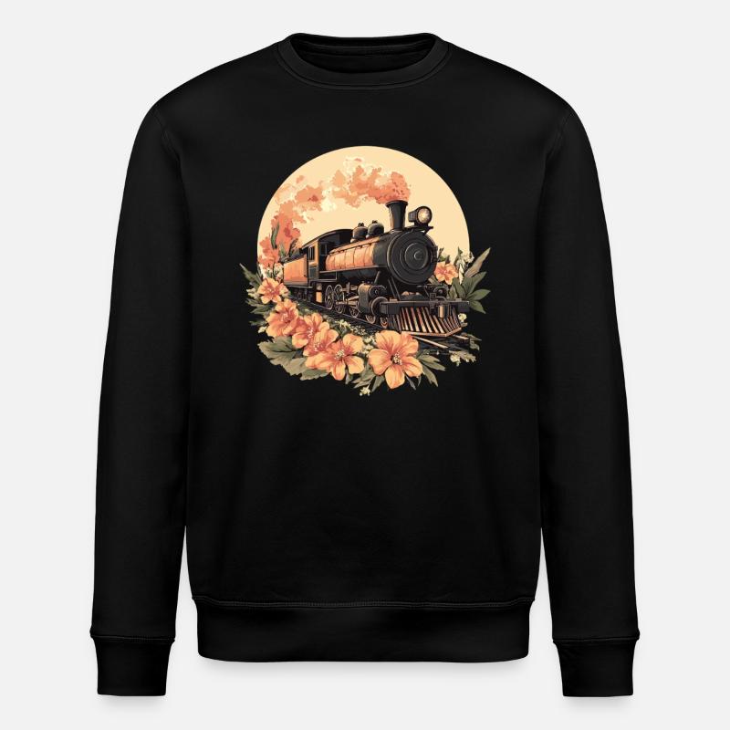 Blumen-Dampflok Vintage - Stanley/Stella Unisex Bio-Sweatshirt ROLLER - Schwarz