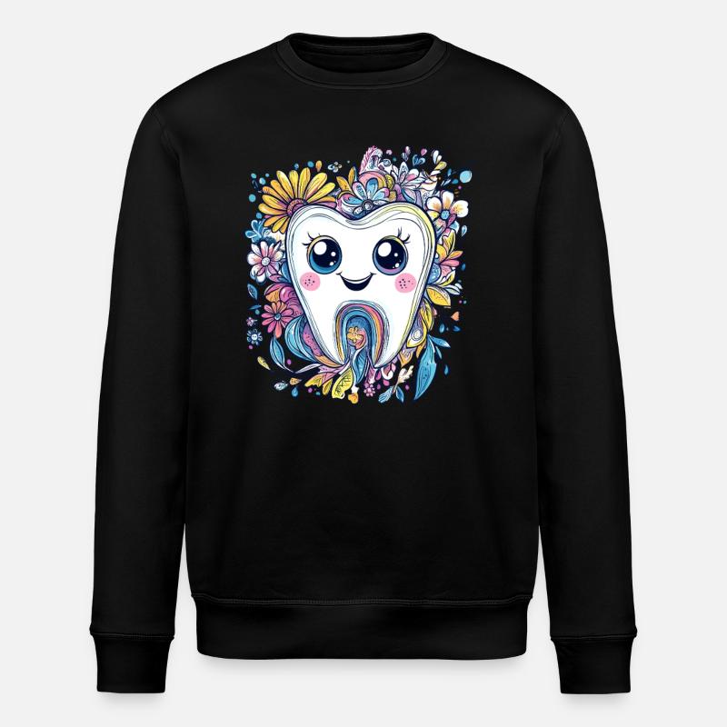 Zahn mit Blumenlächeln - Stanley/Stella Unisex Bio-Sweatshirt ROLLER - Schwarz