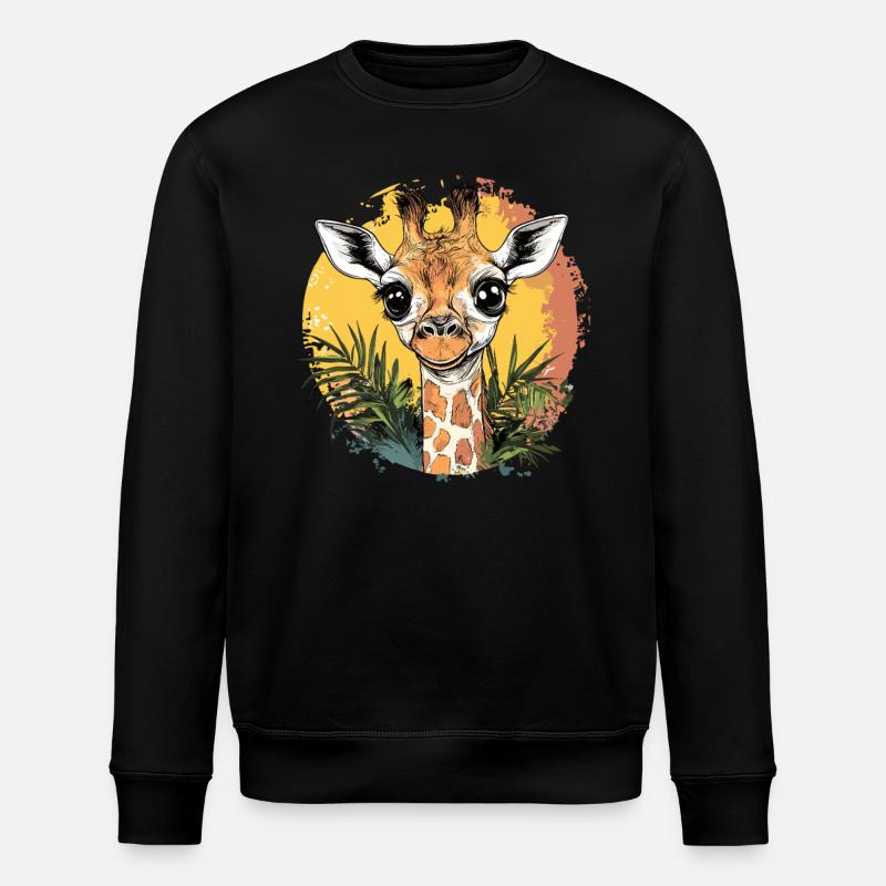 Curious Giraffe Illustration - Stanley/Stella ROLLER Unisex Organic Sweatshirt - black