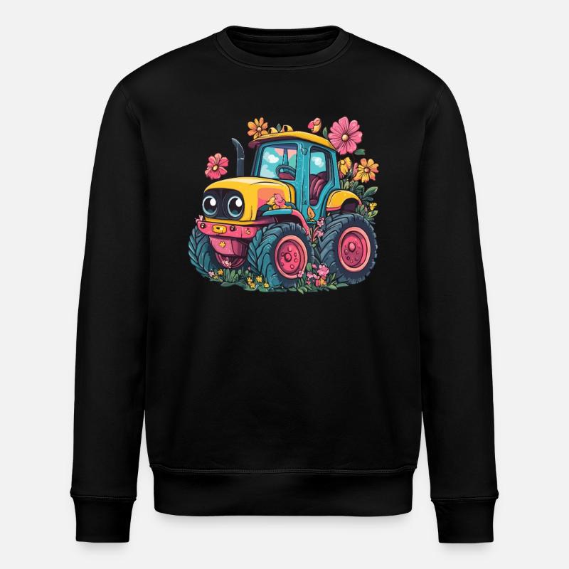 Fröhlicher Blumen-Traktor - Stanley/Stella Unisex Bio-Sweatshirt ROLLER - Schwarz