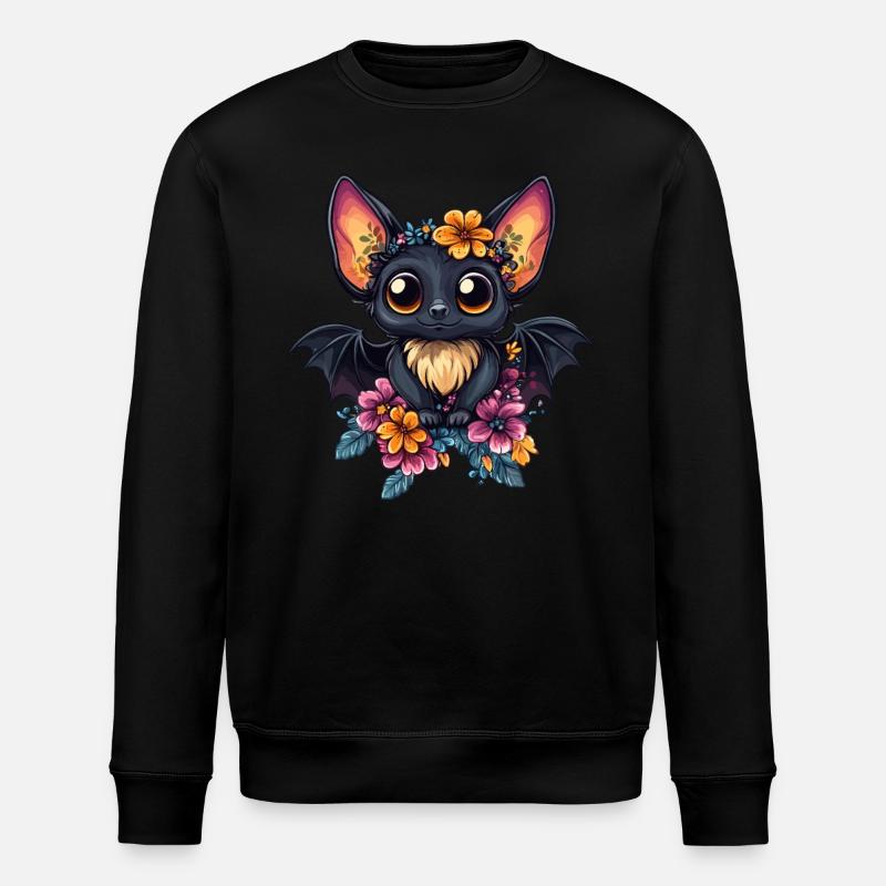 Fledermaus mit Blumenkranz - Stanley/Stella Unisex Bio-Sweatshirt ROLLER - Schwarz