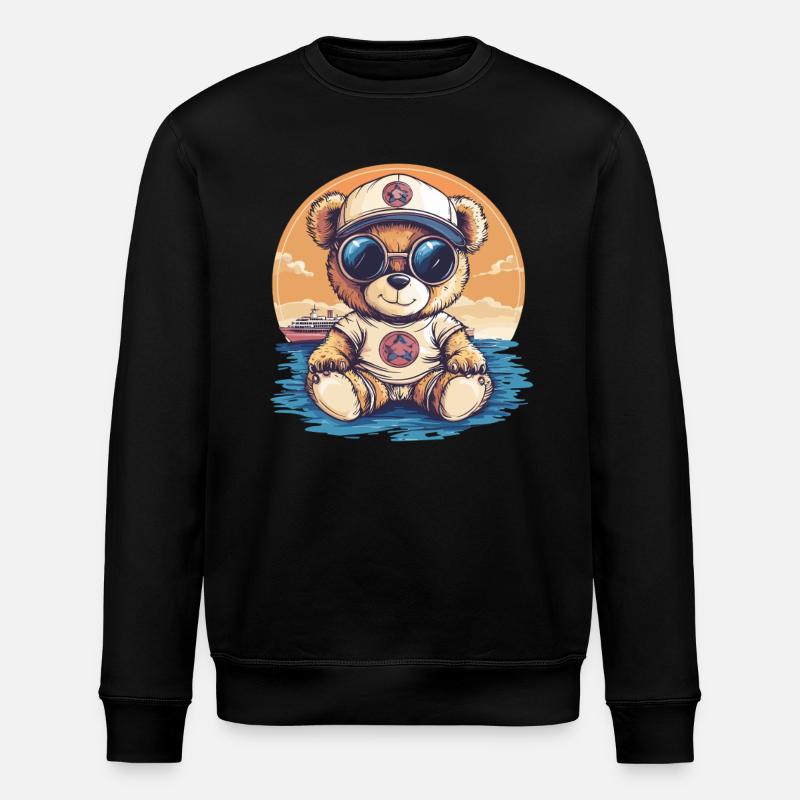 Teddybär mit Sonnenbrille - Stanley/Stella Unisex Bio-Sweatshirt ROLLER - Schwarz