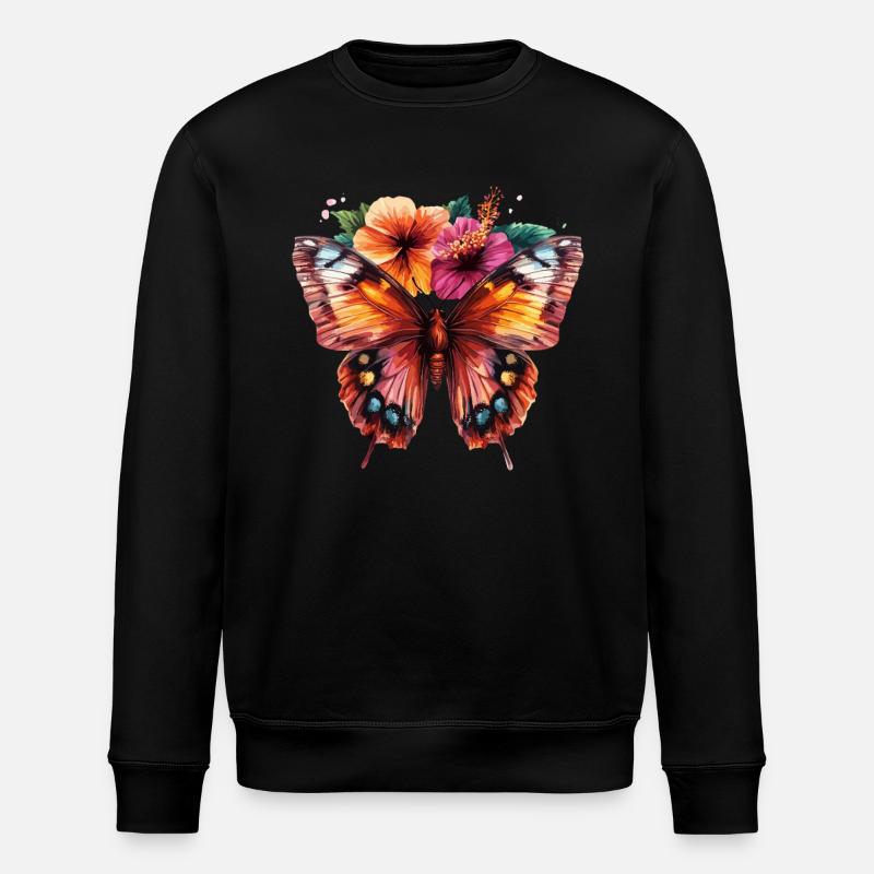 Bunter Schmetterling mit Blumen - Stanley/Stella Unisex Bio-Sweatshirt ROLLER - Schwarz
