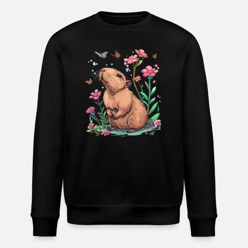 Capybara mit Schmetterlingen - Stanley/Stella Unisex Bio-Sweatshirt ROLLER - Schwarz
