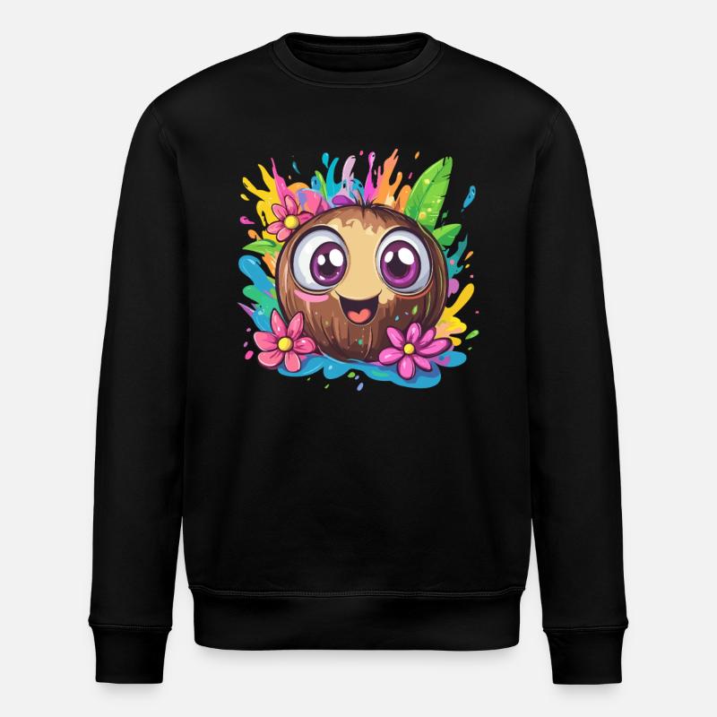 Glückliche Kokosnuss bunt - Stanley/Stella Unisex Bio-Sweatshirt ROLLER - Schwarz