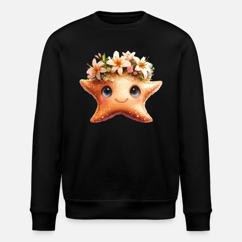 Starfish with flower crown - Stanley/Stella ROLLER Unisex Organic Sweatshirt - black