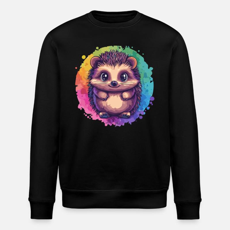 Bunter Igel vor Regenbogen - Stanley/Stella Unisex Bio-Sweatshirt ROLLER - Schwarz