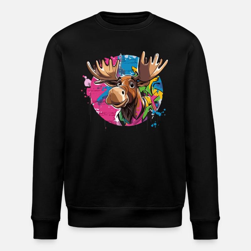 Moose with graffiti charm - Stanley/Stella ROLLER Unisex Organic Sweatshirt - black