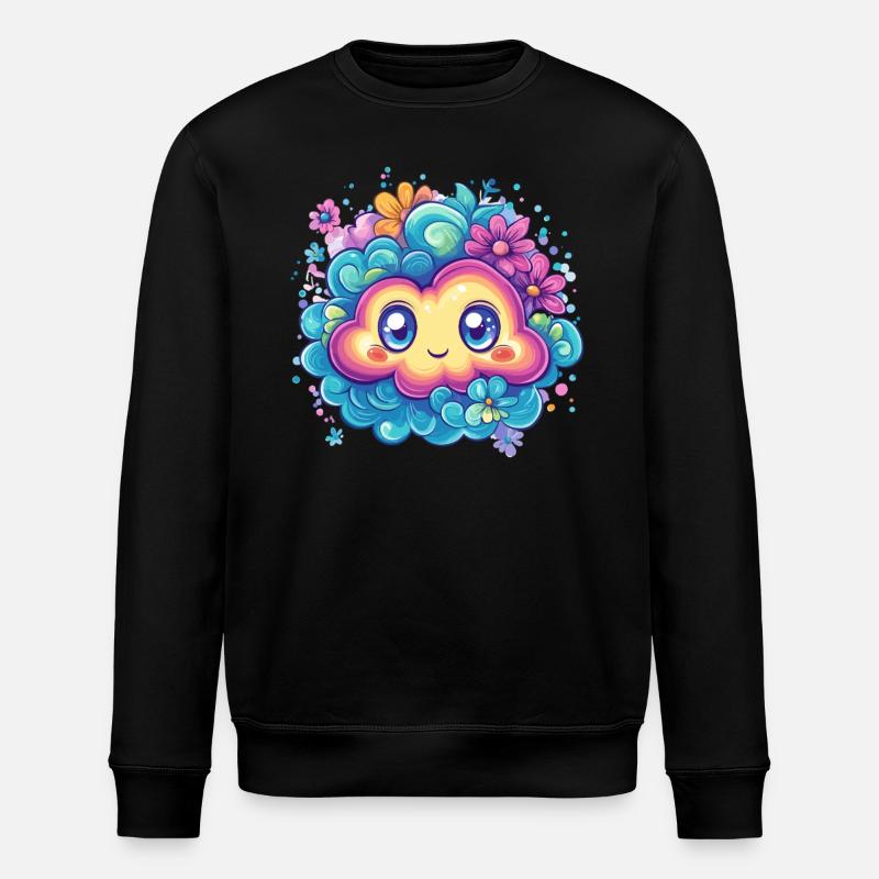 Cute Cloud with Flowers - Stanley/Stella ROLLER Unisex Organic Sweatshirt - black
