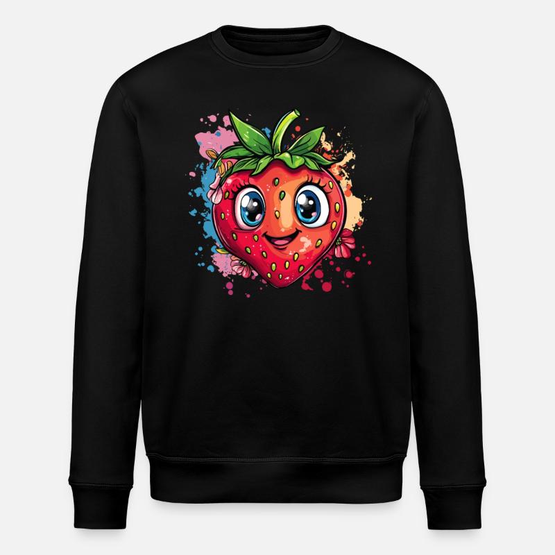 Fröhliche Erdbeere bunt - Stanley/Stella Unisex Bio-Sweatshirt ROLLER - Schwarz