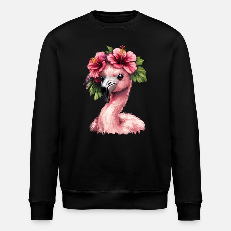 Flamingo mit Hibiskus - Stanley/Stella Unisex Bio-Sweatshirt ROLLER - Schwarz
