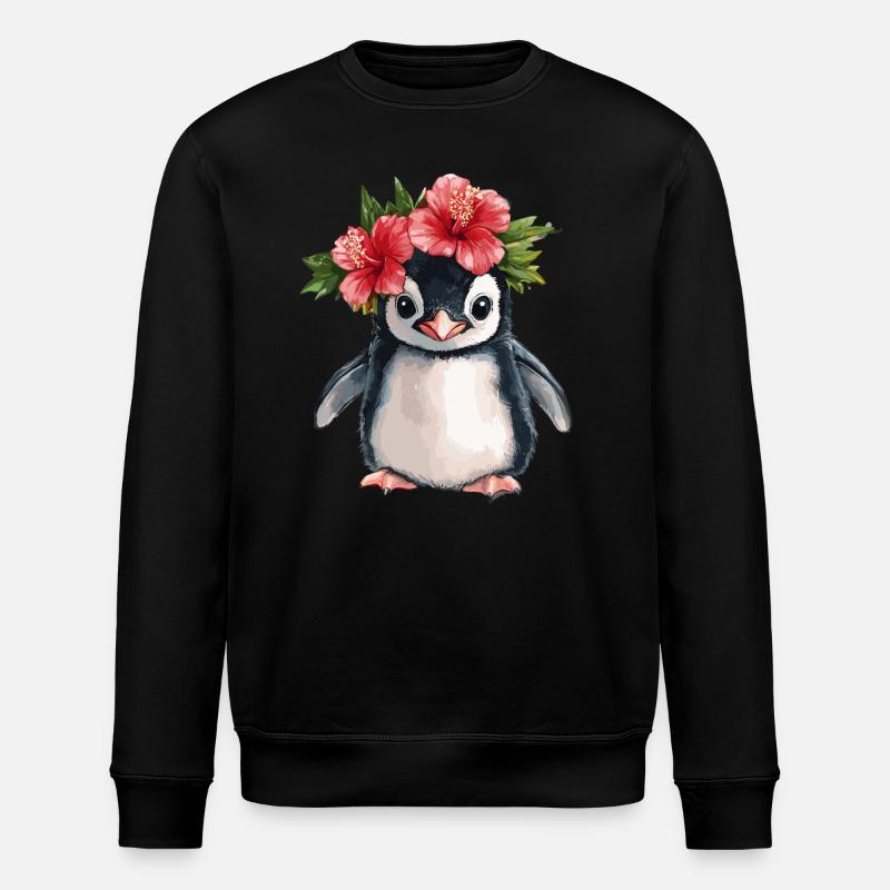 Penguin with hibiscus - Stanley/Stella ROLLER Unisex Organic Sweatshirt - black