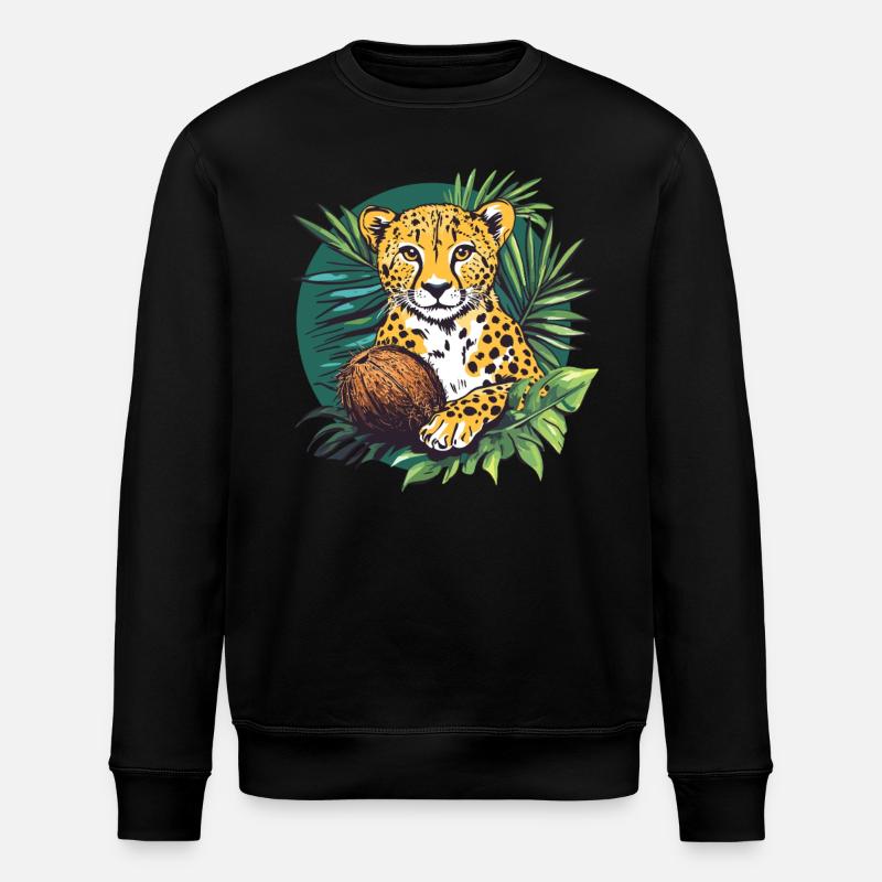 Cheetah with coconut - Stanley/Stella ROLLER Unisex Organic Sweatshirt - black