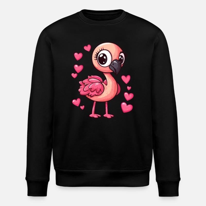 Flamingo with Hearts - Stanley/Stella ROLLER Unisex Organic Sweatshirt - black