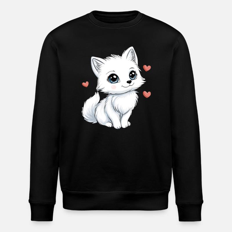 Weißer Fuchs mit Herzen - Stanley/Stella Unisex Bio-Sweatshirt ROLLER - Schwarz