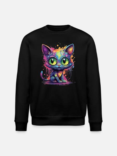 Bunte Neon Katze - Stanley/Stella Unisex Bio-Sweatshirt ROLLER - Schwarz