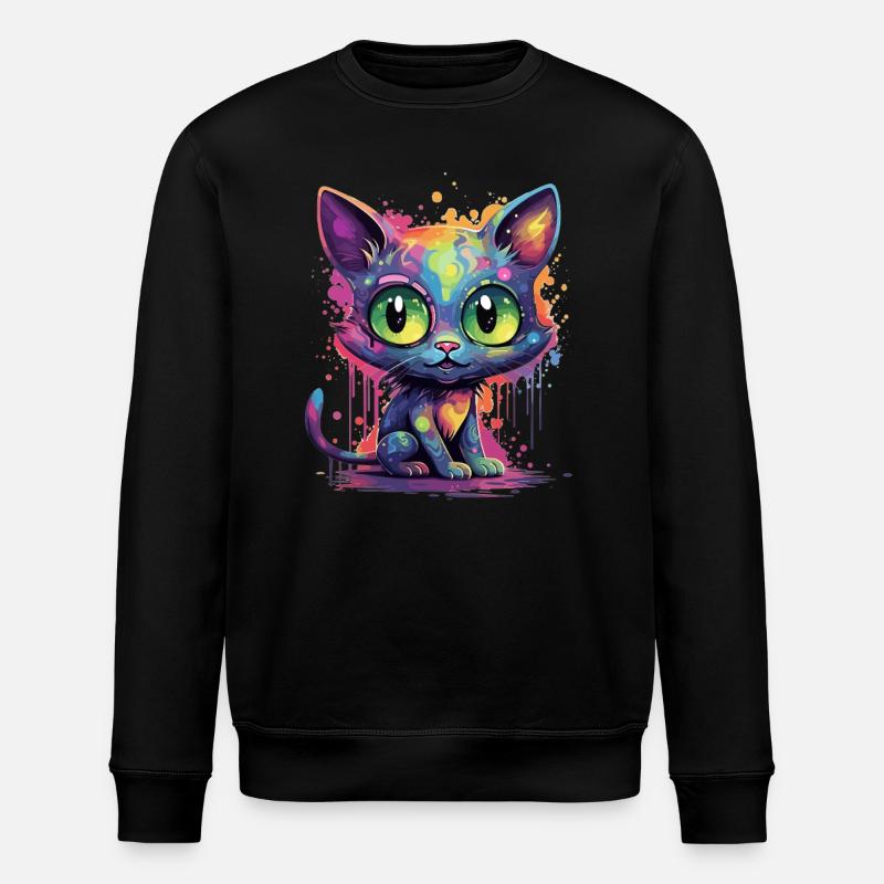 Colorful Neon Cat - Stanley/Stella ROLLER Unisex Organic Sweatshirt - black