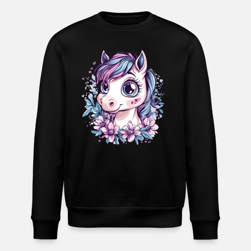 Pony mit Blumenpracht - Stanley/Stella Unisex Bio-Sweatshirt ROLLER - Schwarz