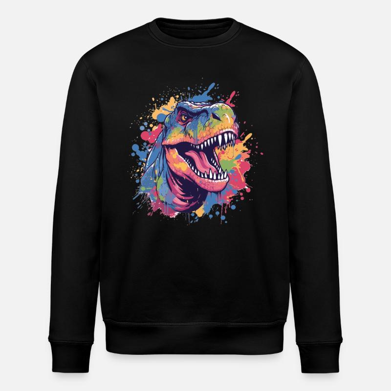 Bunter Dino im Farbchaos - Stanley/Stella Unisex Bio-Sweatshirt ROLLER - Schwarz