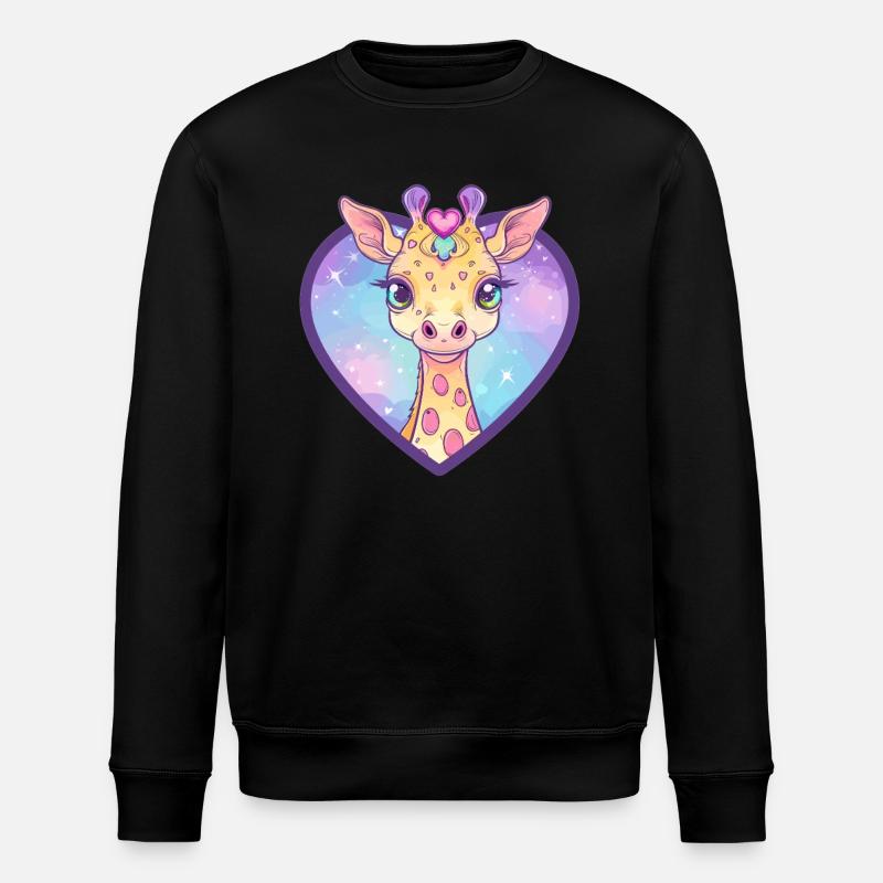Herzgiraffe mit Glitzerblick - Stanley/Stella Unisex Bio-Sweatshirt ROLLER - Schwarz