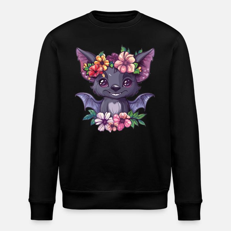Flower Bat with Smile - Stanley/Stella ROLLER Unisex Organic Sweatshirt - black