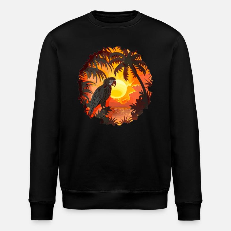 Tropical parrot in sunset - Stanley/Stella ROLLER Unisex Organic Sweatshirt - black