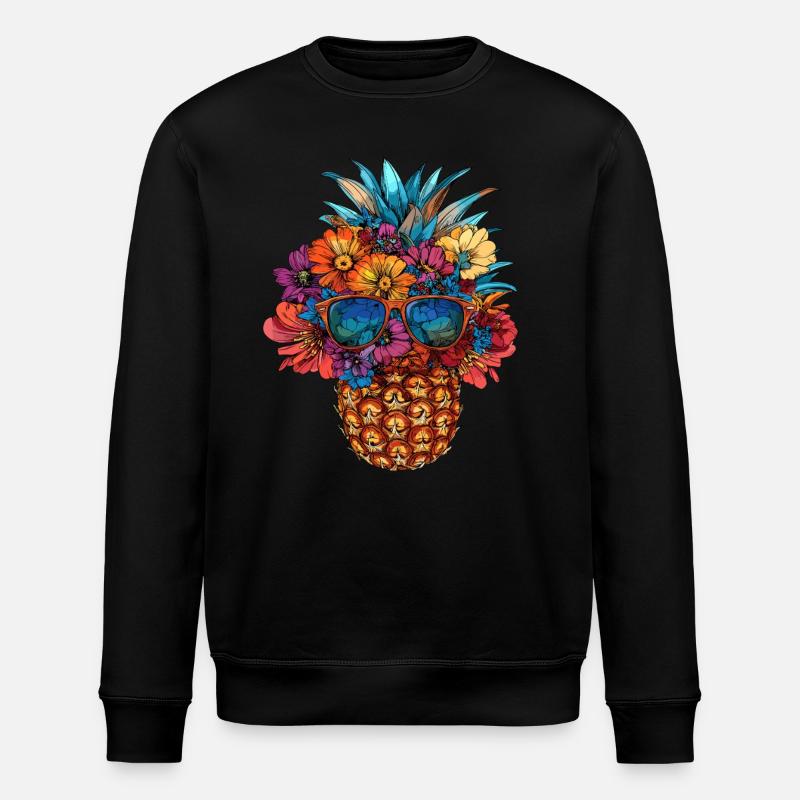 Ananas mit Blumenschmuck - Stanley/Stella Unisex Bio-Sweatshirt ROLLER - Schwarz