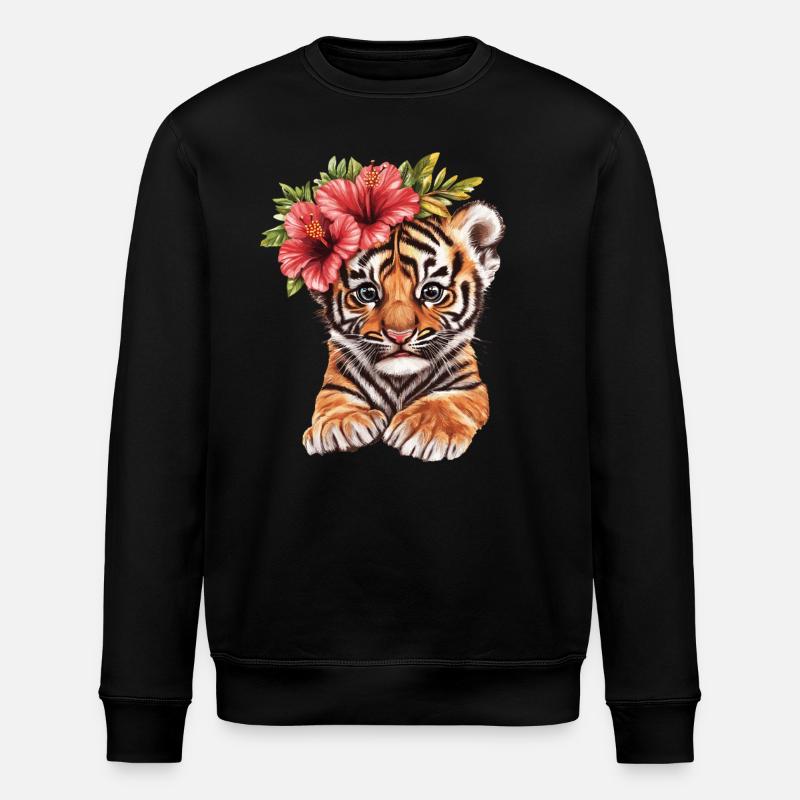 Bébé tigre à l’hibiscus - Sweat bio ROLLER Stanley/Stella Unisexe - noir