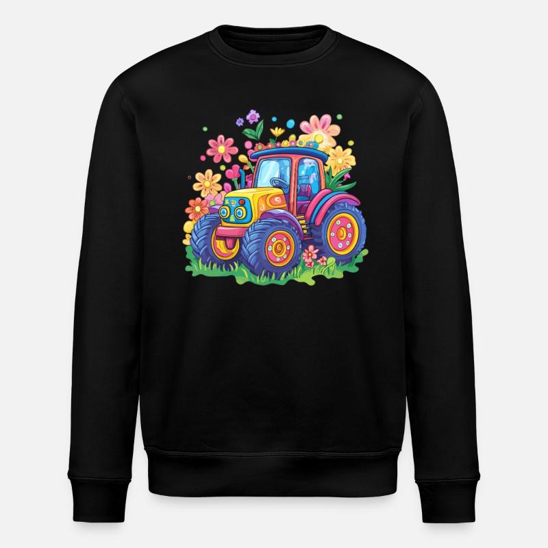 Bunter Blumentraktor - Stanley/Stella Unisex Bio-Sweatshirt ROLLER - Schwarz