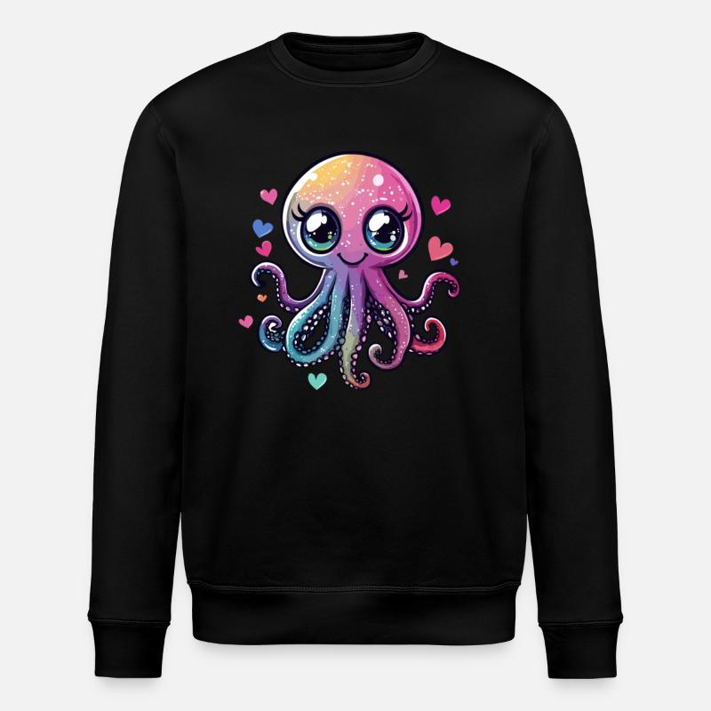Glitter Octopus with Hearts - Stanley/Stella ROLLER Unisex Organic Sweatshirt - black