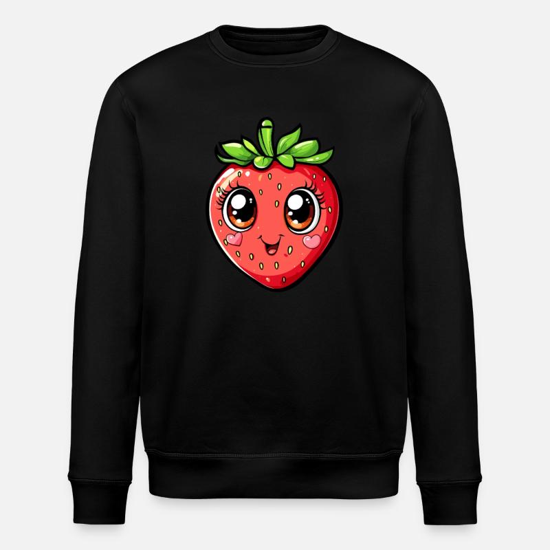 Fröhliche Erdbeere mit Herzchen - Stanley/Stella Unisex Bio-Sweatshirt ROLLER - Schwarz