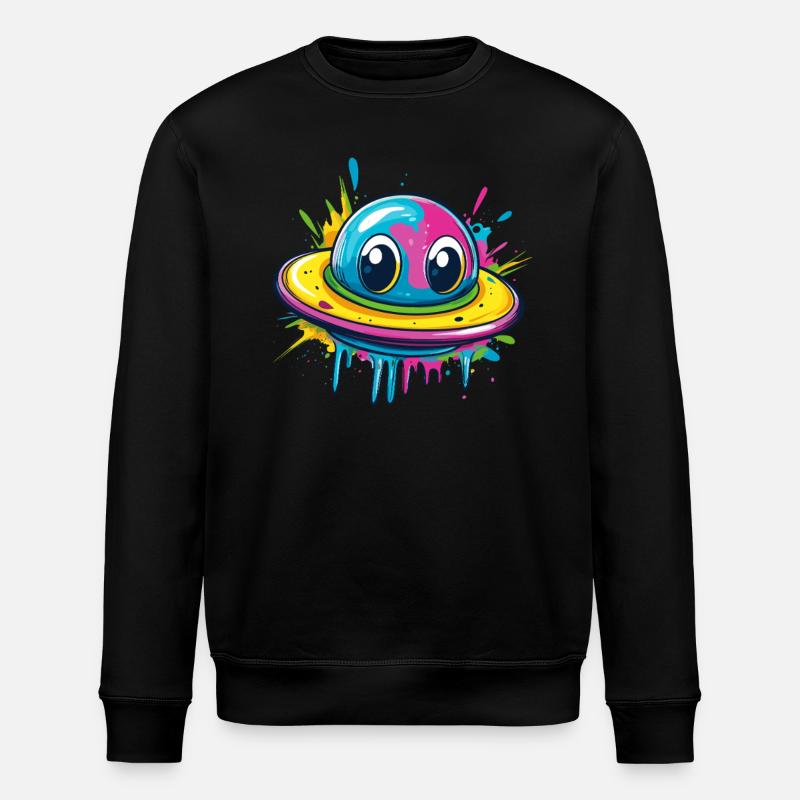 Buntes UFO mit Augen - Stanley/Stella Unisex Bio-Sweatshirt ROLLER - Schwarz