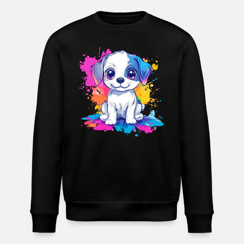 Welpe auf Farbspritzer - Stanley/Stella Unisex Bio-Sweatshirt ROLLER - Schwarz