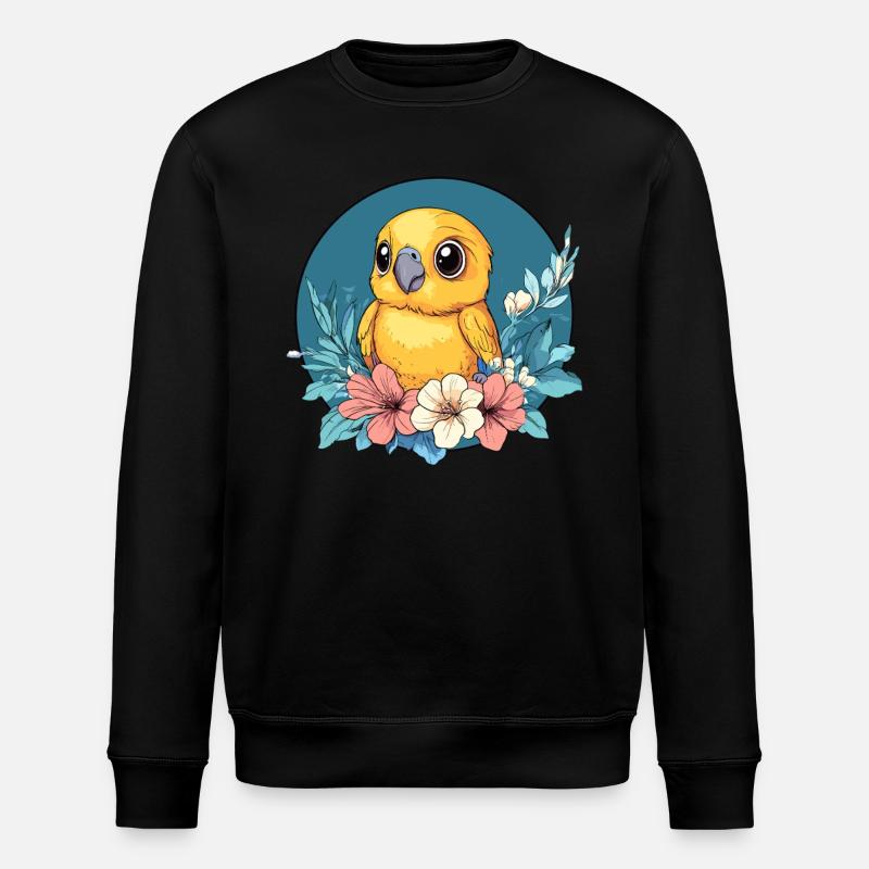 Papagei mit Blütenkreis - Stanley/Stella Unisex Bio-Sweatshirt ROLLER - Schwarz