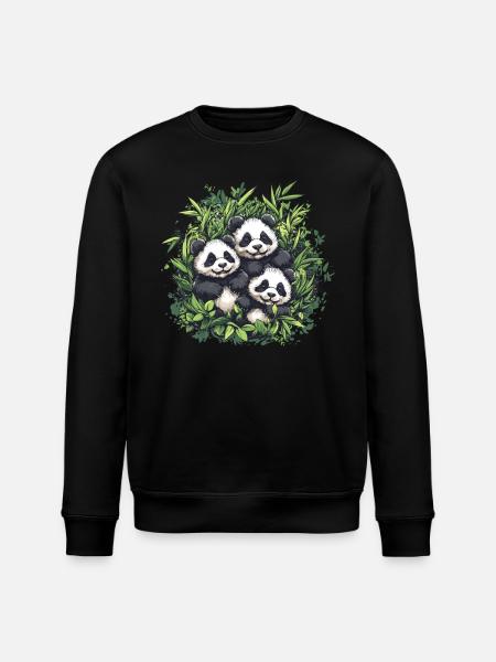 Three pandas in bamboo - Stanley/Stella ROLLER Unisex Organic Sweatshirt - black